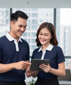 Polo phối màu AT-PLM-01 – Navy phối trắng