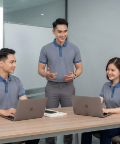 Polo phối màu AT-PLM-05 – Ghi phối xanh