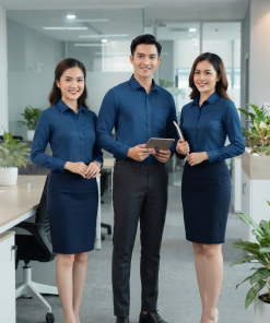 Sơ mi tay dài AT-SMTD-02 – Xanh công sở