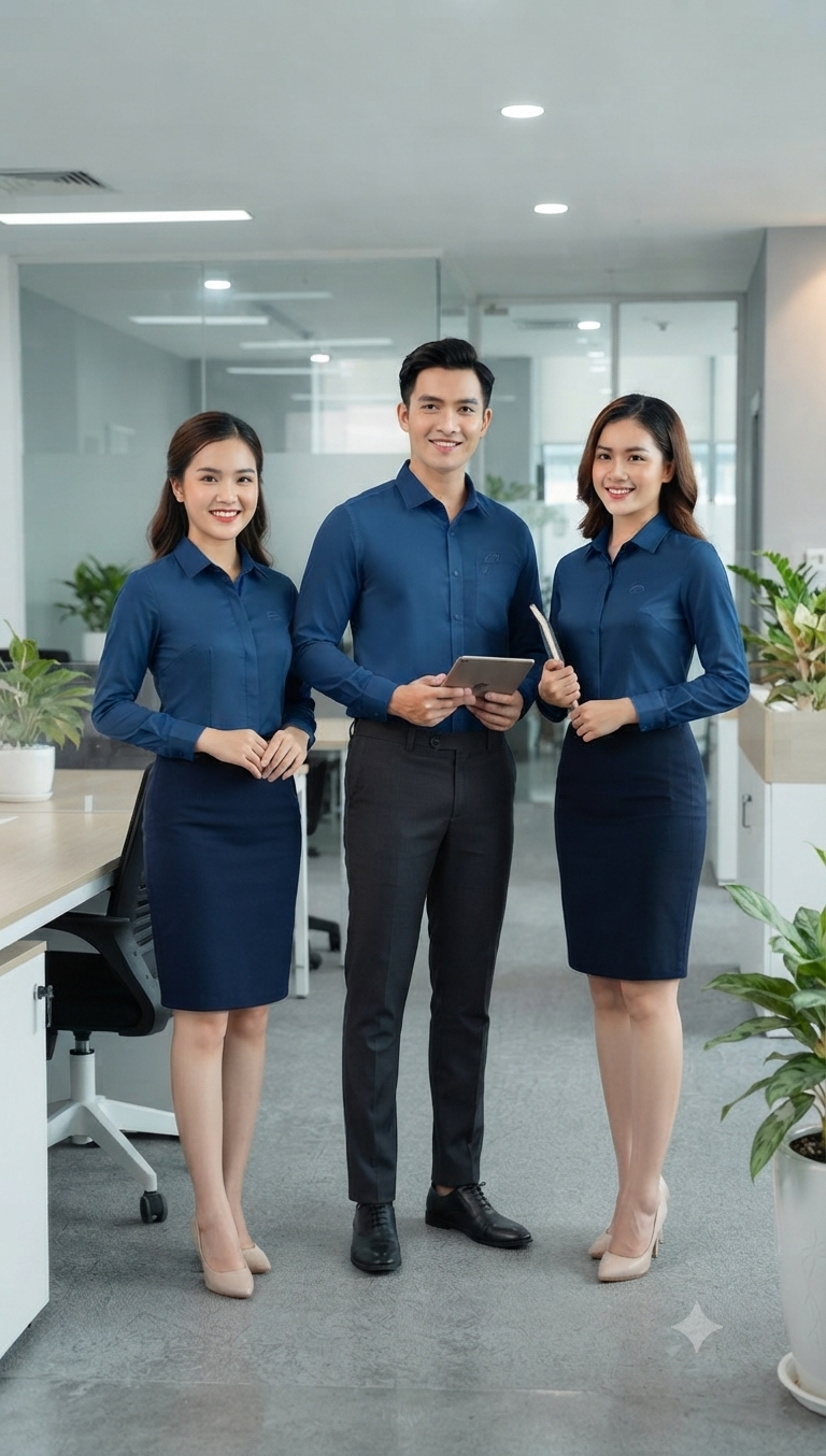Sơ mi tay dài AT-SMTD-02 – Xanh công sở
