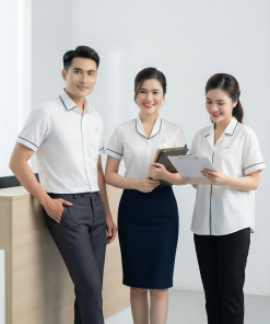 Sơ mi tay ngắn AT-SMTN-04 – Trắng viền navy