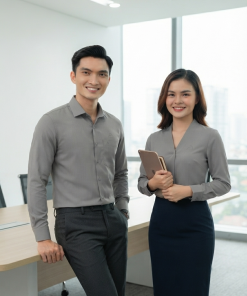 Sơ mi tay dài AT-SMTD-06 – Ghi trung tính