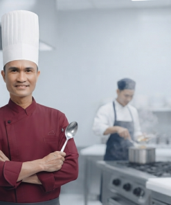 Đồng phục bếp trưởng AT-BT-04 – Đỏ đô